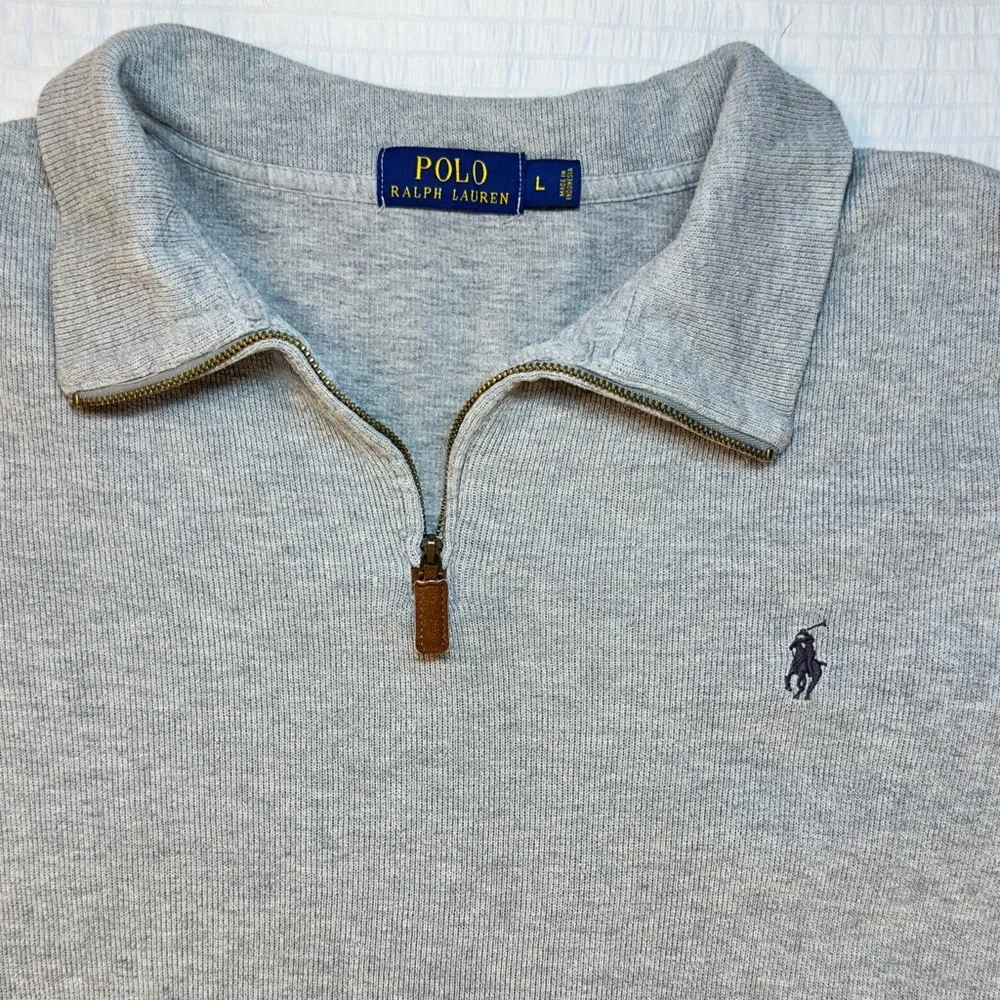 Polo Ralph Lauren Mens Gray 100% Cotton Quarter-Zip Pullover Sweater LARGE